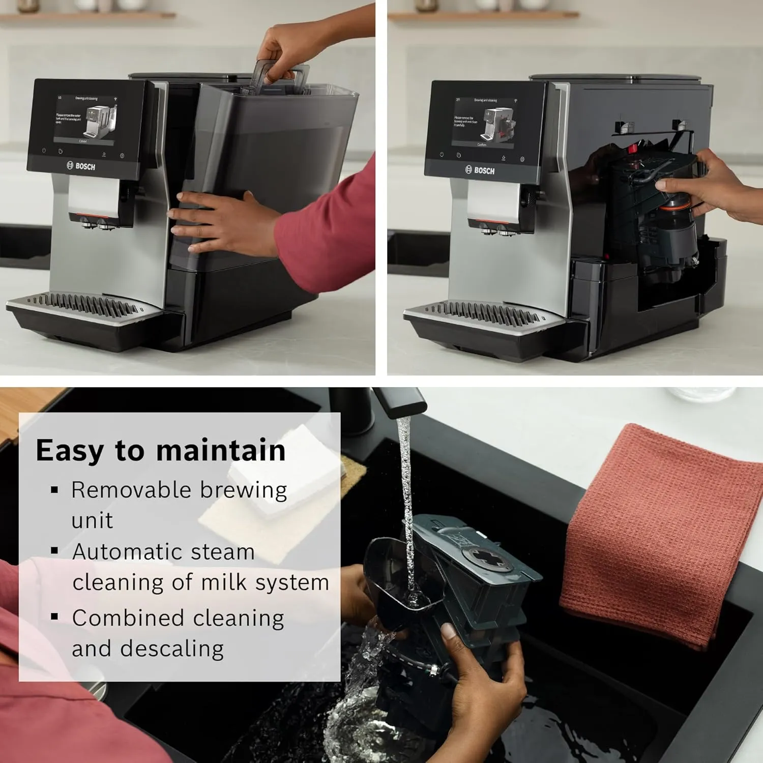 Bosch TPU60501 800 Series VeroCafe Fully Automatic Espresso Machine with Home Connect, Glass Milk Container, 36 Beverage Varieties with Coffee World, Double Cup, in Metallic Silver