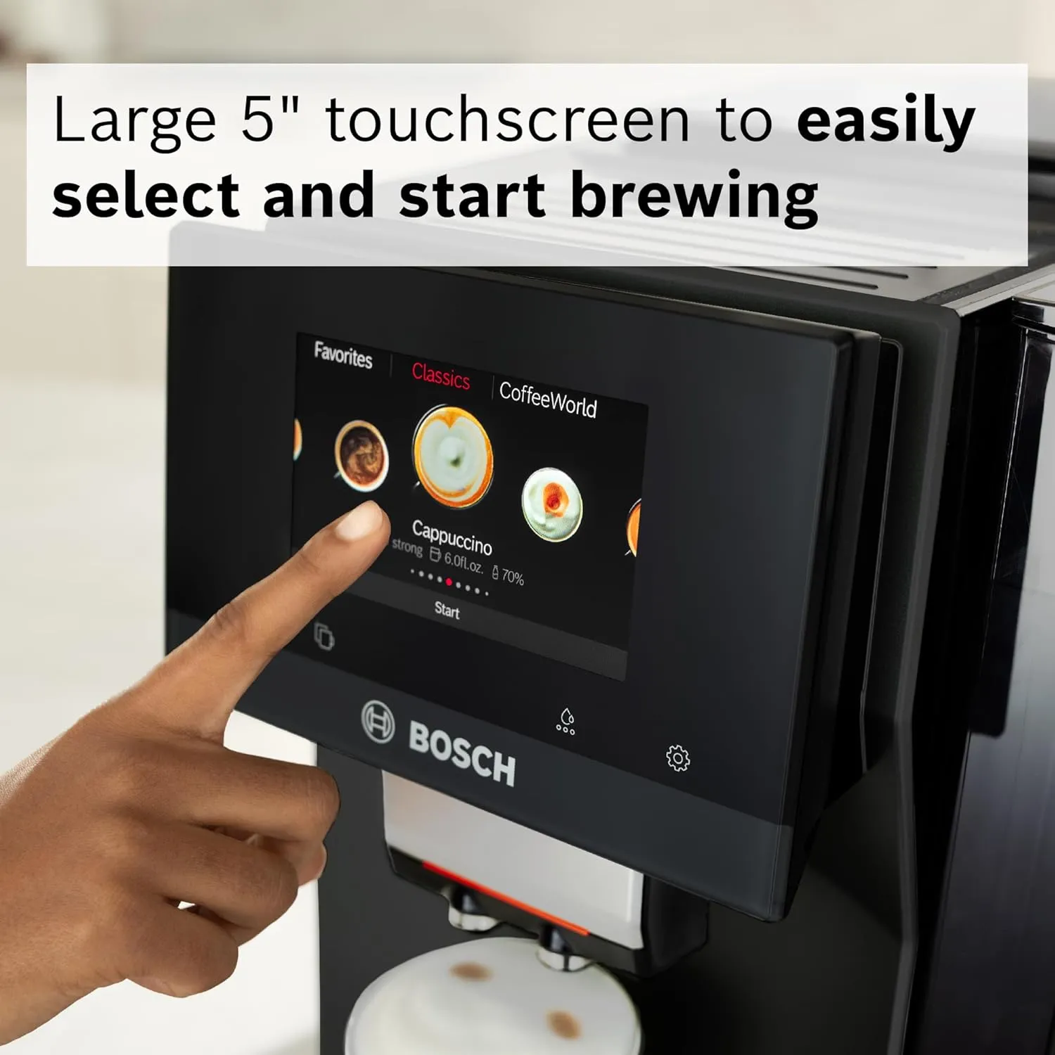 Bosch TPU60501 800 Series VeroCafe Fully Automatic Espresso Machine with Home Connect, Glass Milk Container, 36 Beverage Varieties with Coffee World, Double Cup, in Metallic Silver
