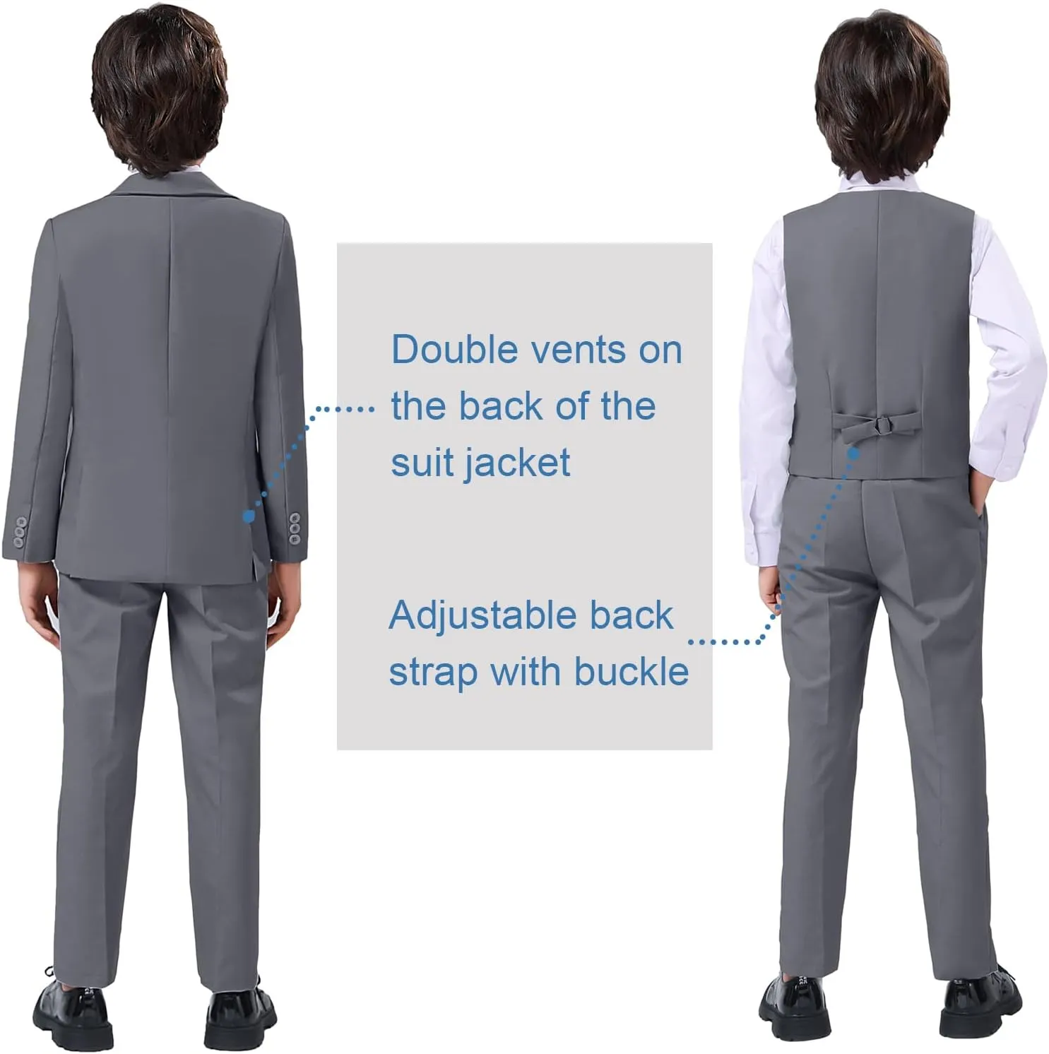 Boy Suits 5 Pieces Formal Suit Set with Adjustable Waist Kids Dress Suit for Wedding Prom