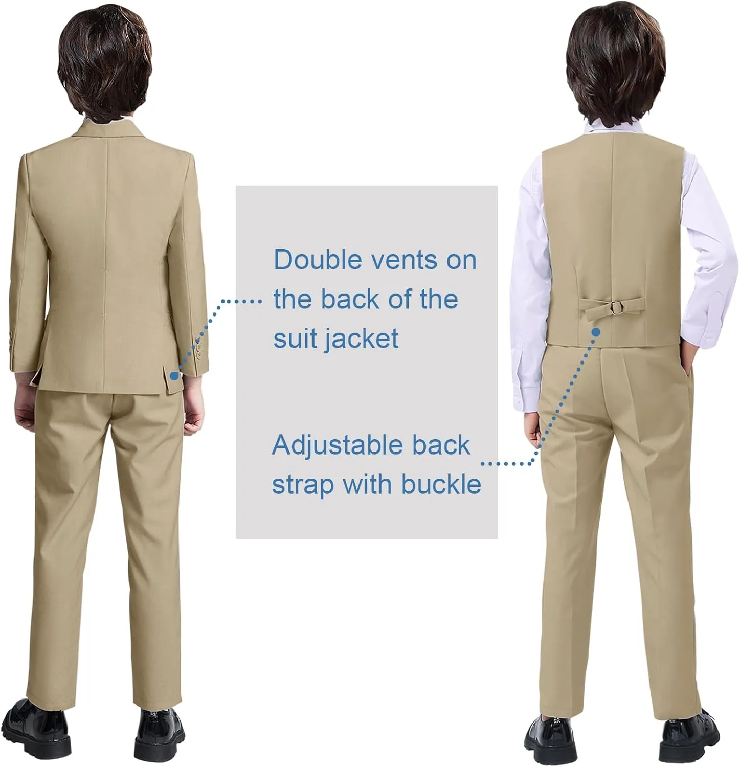 Boy Suits 5 Pieces Formal Suit Set with Adjustable Waist Kids Dress Suit for Wedding Prom