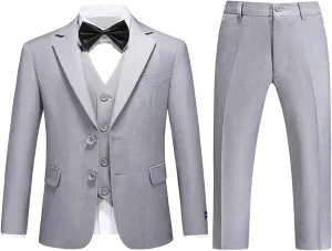 Boys Suits Solid Slim Fit Tuxedo 3 Piece Set with Blazer Jacket Dressing Pants Vest for Kids Wedding Prom Ring Bearer Outfit