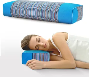 Buckwheat Pillow & Cervical Pillows for Sleeping（21x8x3inch） 100% Organic Coarse Cloth Package w Organic Buckwheat Hulls， Natural Cooling Technology and Relieve Cervical Pain. (Blue)