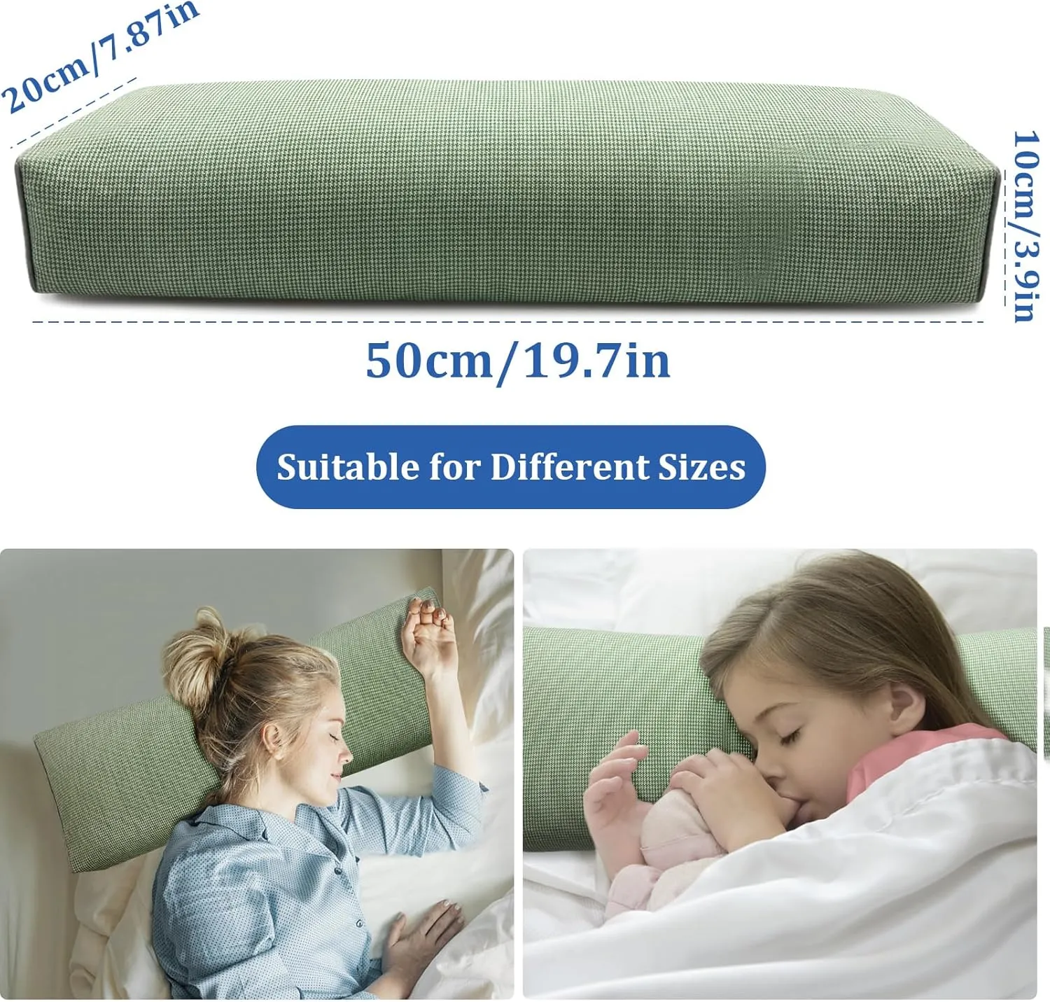 Buckwheat Pillow & Cervical Pillows for Sleeping（21x8x3inch） 100% Organic Coarse Cloth Package w Organic Buckwheat Hulls， Natural Cooling Technology and Relieve Cervical Pain. (C-Green)