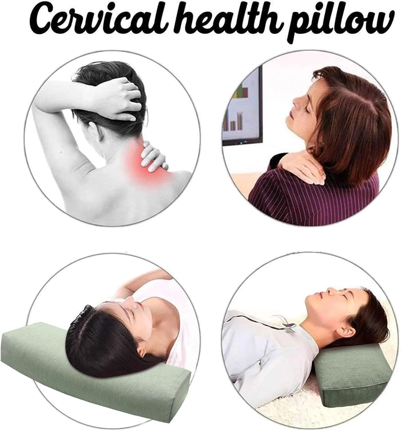 Buckwheat Pillow & Cervical Pillows for Sleeping（21x8x3inch） 100% Organic Coarse Cloth Package w Organic Buckwheat Hulls， Natural Cooling Technology and Relieve Cervical Pain. (C-Green)