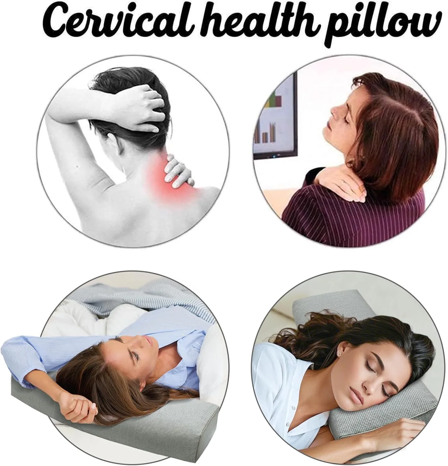 Buckwheat Pillow & Cervical Pillows for Sleeping（21x8x3inch） 100% Organic Coarse Cloth Package w Organic Buckwheat Hulls， Natural Cooling Technology and Relieve Cervical Pain. (Gray)