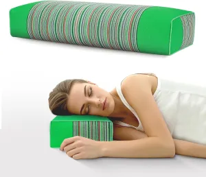 Buckwheat Pillow & Cervical Pillows for Sleeping（21x8x3inch） 100% Organic Coarse Cloth Package w Organic Buckwheat Hulls， Natural Cooling Technology and Relieve Cervical Pain. (Green)