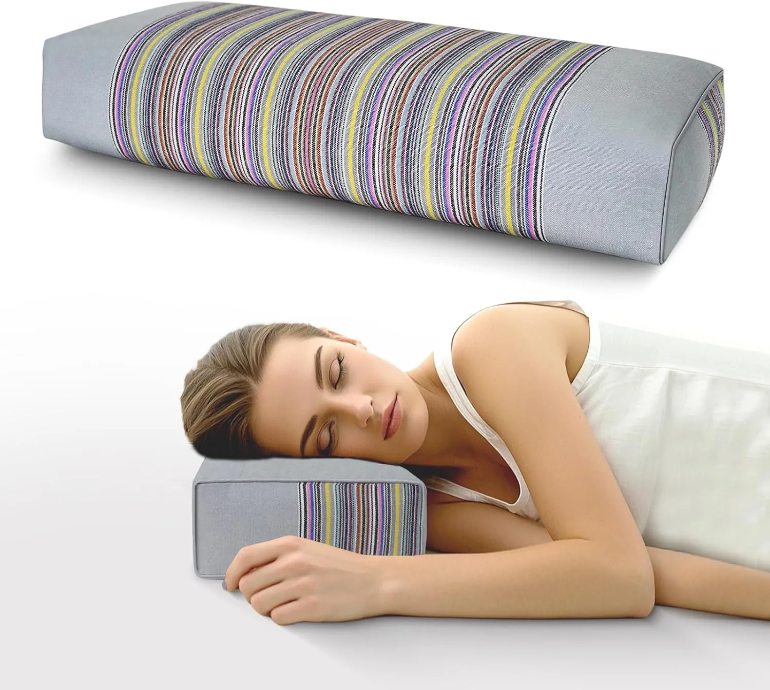 Buckwheat Pillow & Cervical Pillows for Sleeping（21x8x3inch） 100% Organic Coarse Cloth Package w Organic Buckwheat Hulls， Natural Cooling Technology and Relieve Cervical Pain. (Grey)