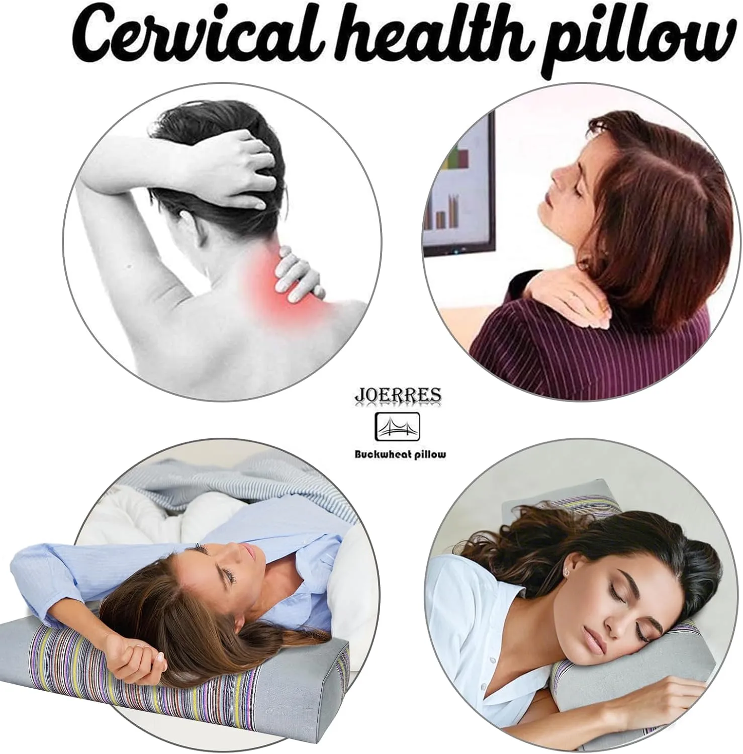 Buckwheat Pillow & Cervical Pillows for Sleeping（21x8x3inch） 100% Organic Coarse Cloth Package w Organic Buckwheat Hulls， Natural Cooling Technology and Relieve Cervical Pain. (Grey)