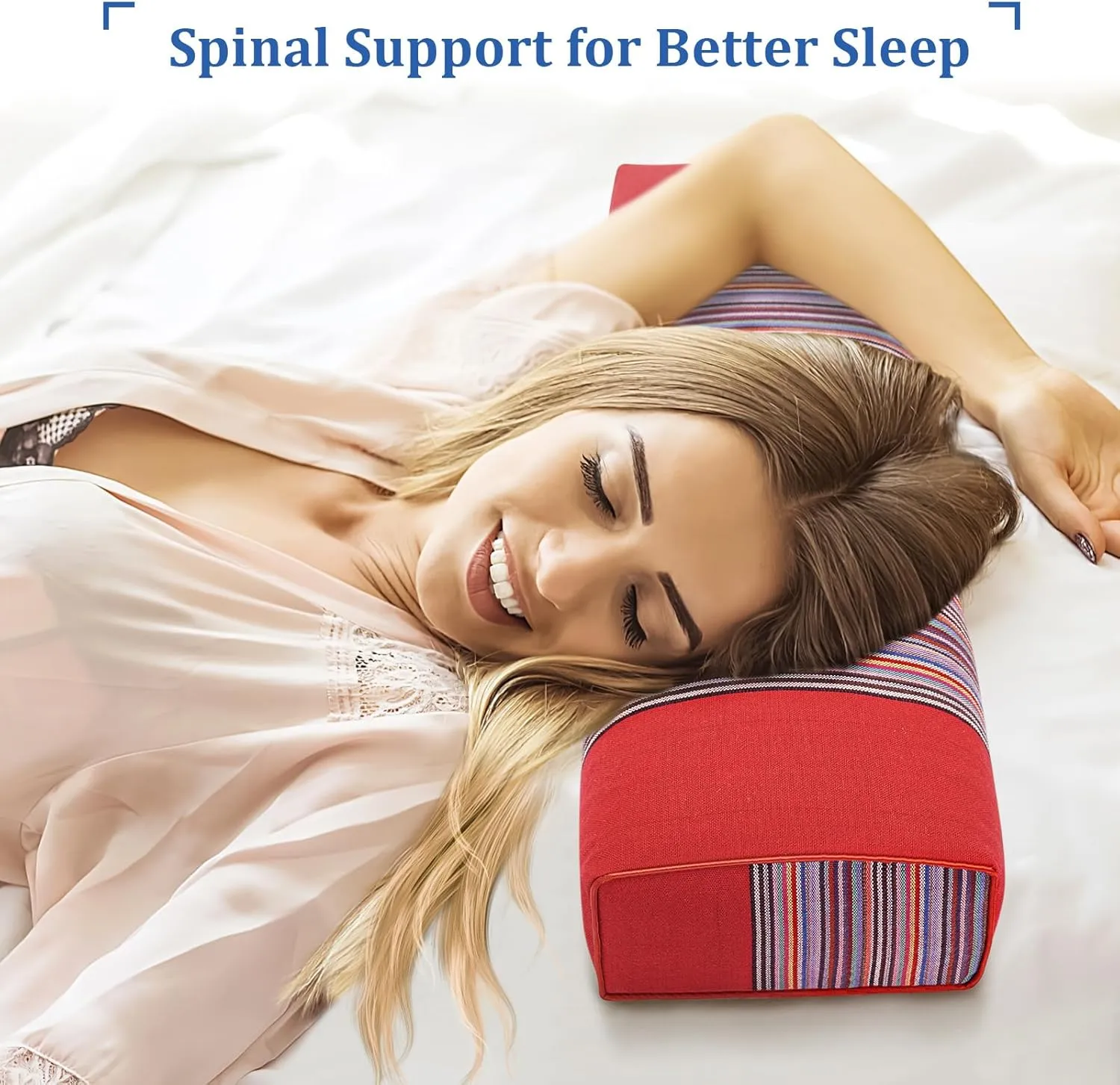 Buckwheat Pillow & Cervical Pillows for Sleeping（21x8x3inch） 100% Organic Coarse Cloth Package w Organic Buckwheat Hulls， Natural Cooling Technology and Relieve Cervical Pain. (Red)