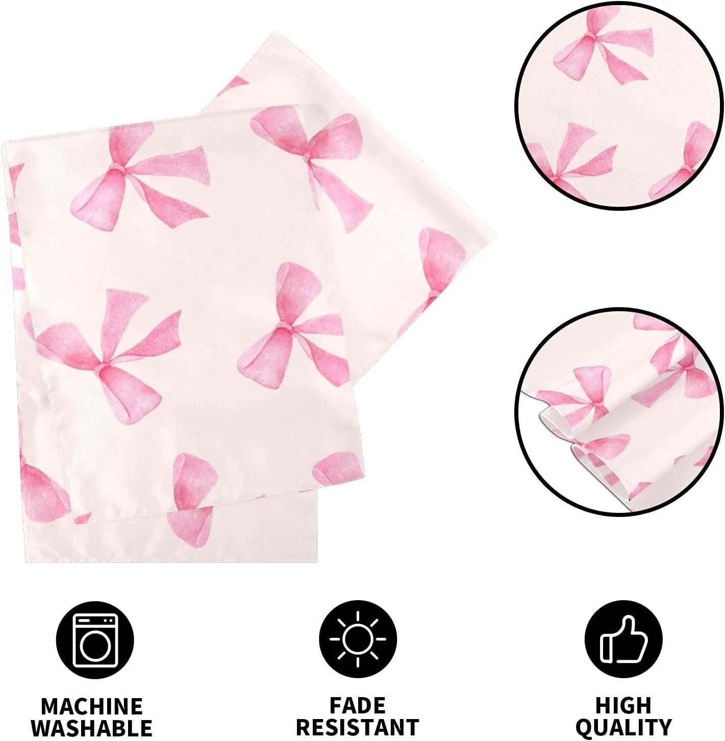 Burbuja Pink Bow Table Runner 72 inches Long for Dining Table Decor, Heat Resistant Table Runner for Home Farmhouse Party Holidays
