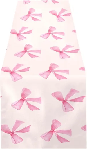 Burbuja Pink Bow Table Runner 72 inches Long for Dining Table Decor, Heat Resistant Table Runner for Home Farmhouse Party Holidays