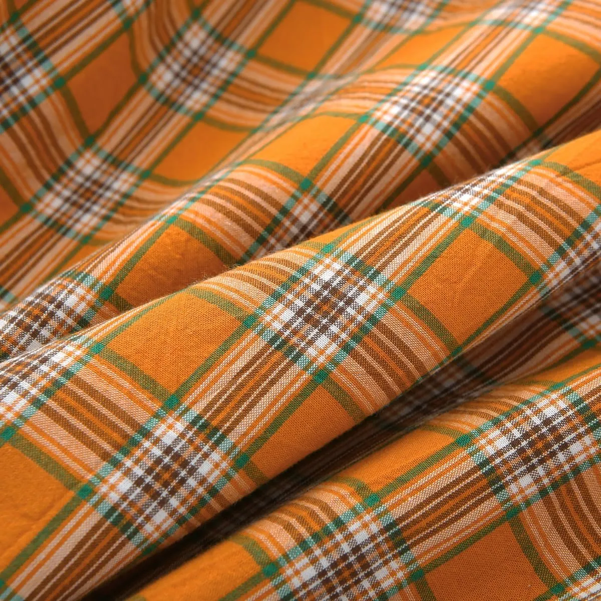 Burnt Orange Tartan Plaid Ruffle Pillow Covers King Size Set of 2,Washed Cotton Shabby Checkered Pillow Cases-20 x36 inches