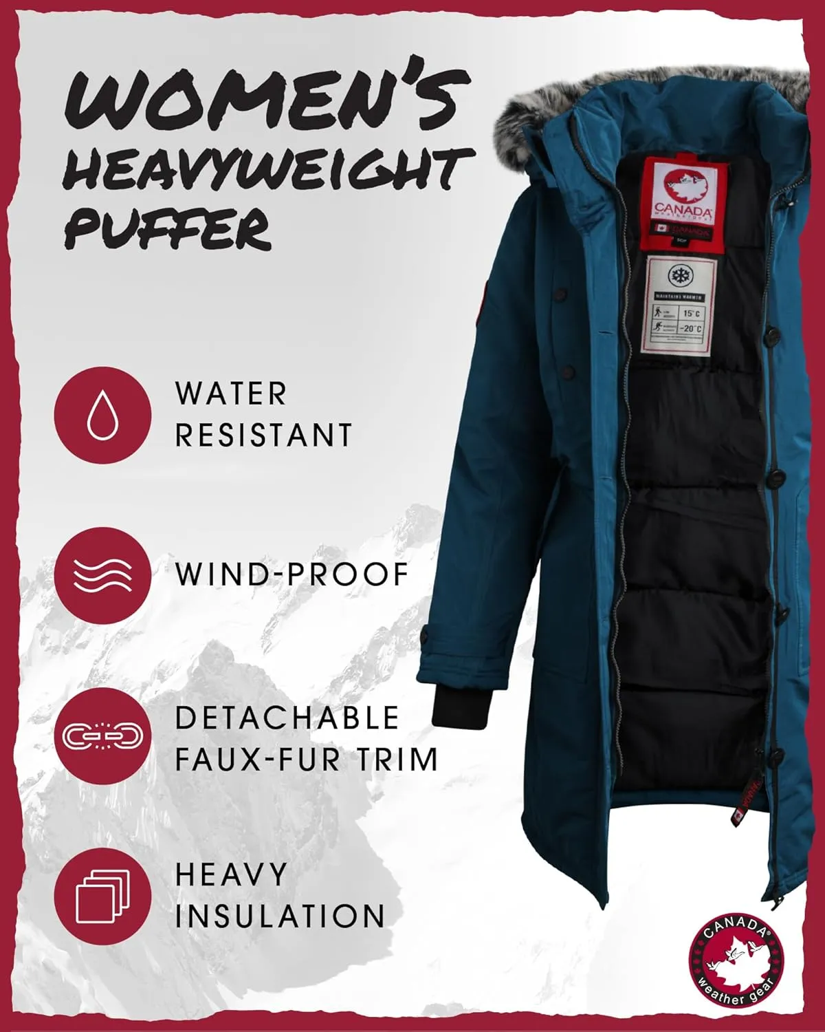 CANADA WEATHER GEAR Women's Winter Coat - Stadium Parka Jacket, Fur Trim Hood (S-XL)