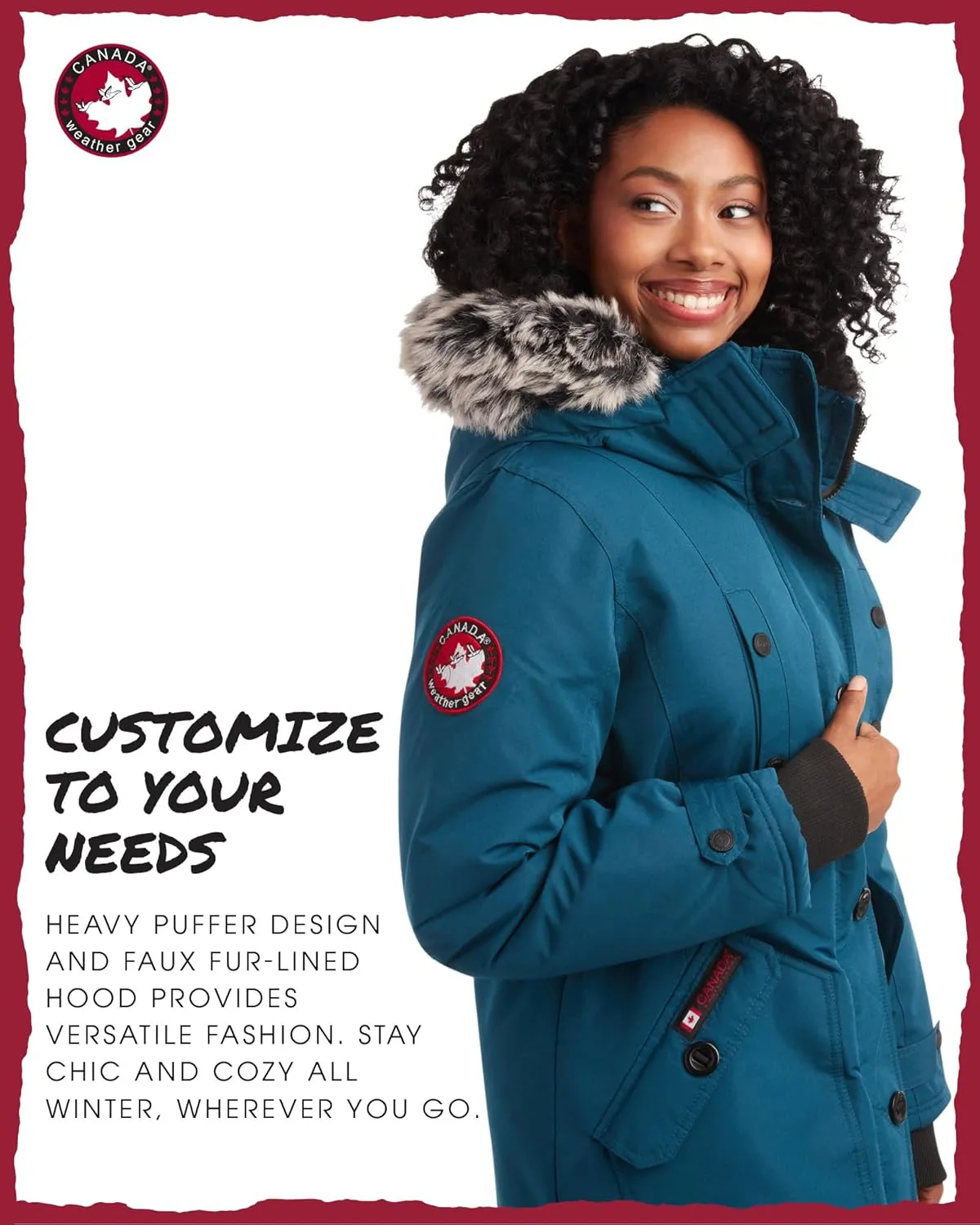 CANADA WEATHER GEAR Women's Winter Coat - Stadium Parka Jacket, Fur Trim Hood (S-XL)