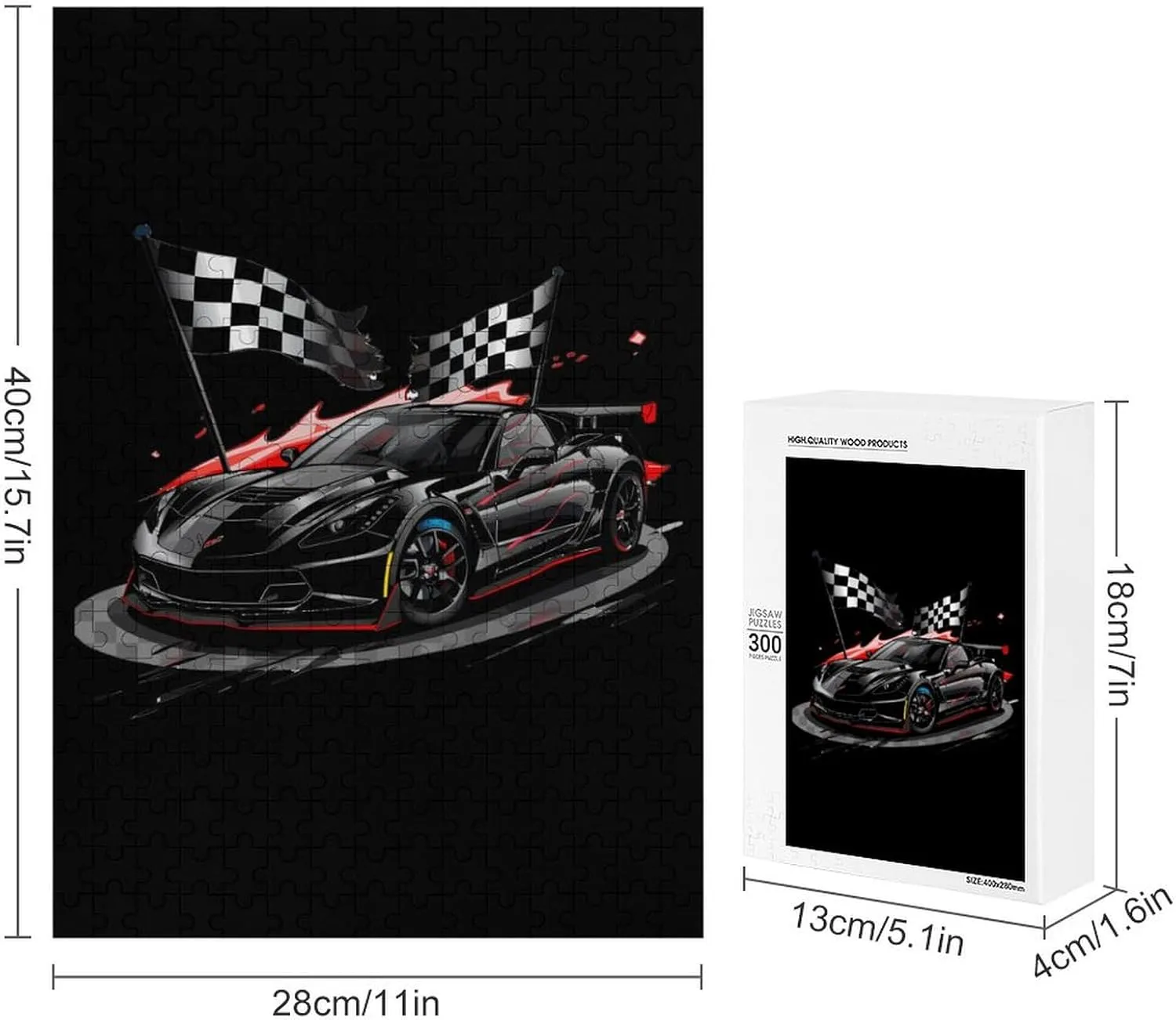 Car Racing Automobile Sport Racer Checkered Flag Jigsaw Puzzle for Adults 300 PCS Unique Artwork Puzzle Brain Exercise for Puzzle Lovers