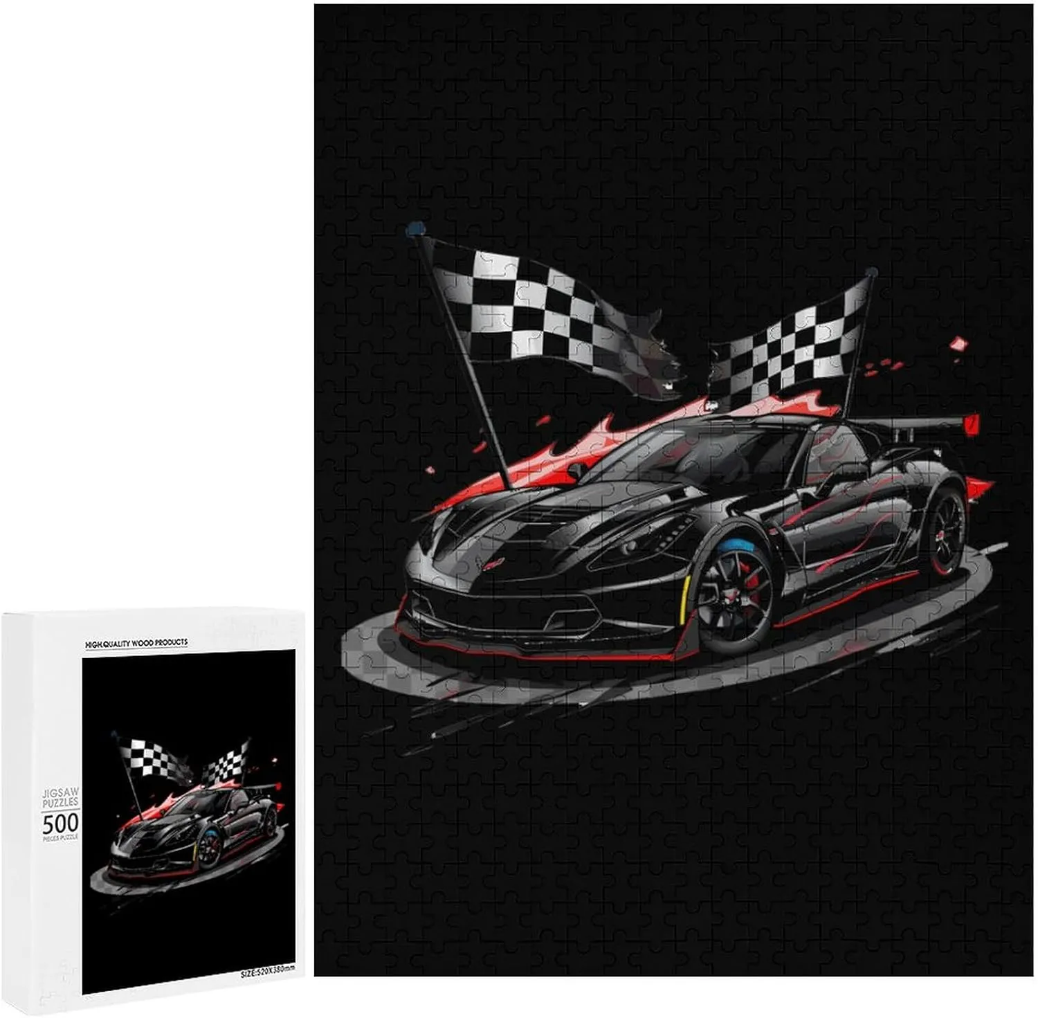 Car Racing Automobile Sport Racer Checkered Flag Jigsaw Puzzle for Adults 500 PCS Unique Artwork Puzzle Brain Exercise for Puzzle Lovers