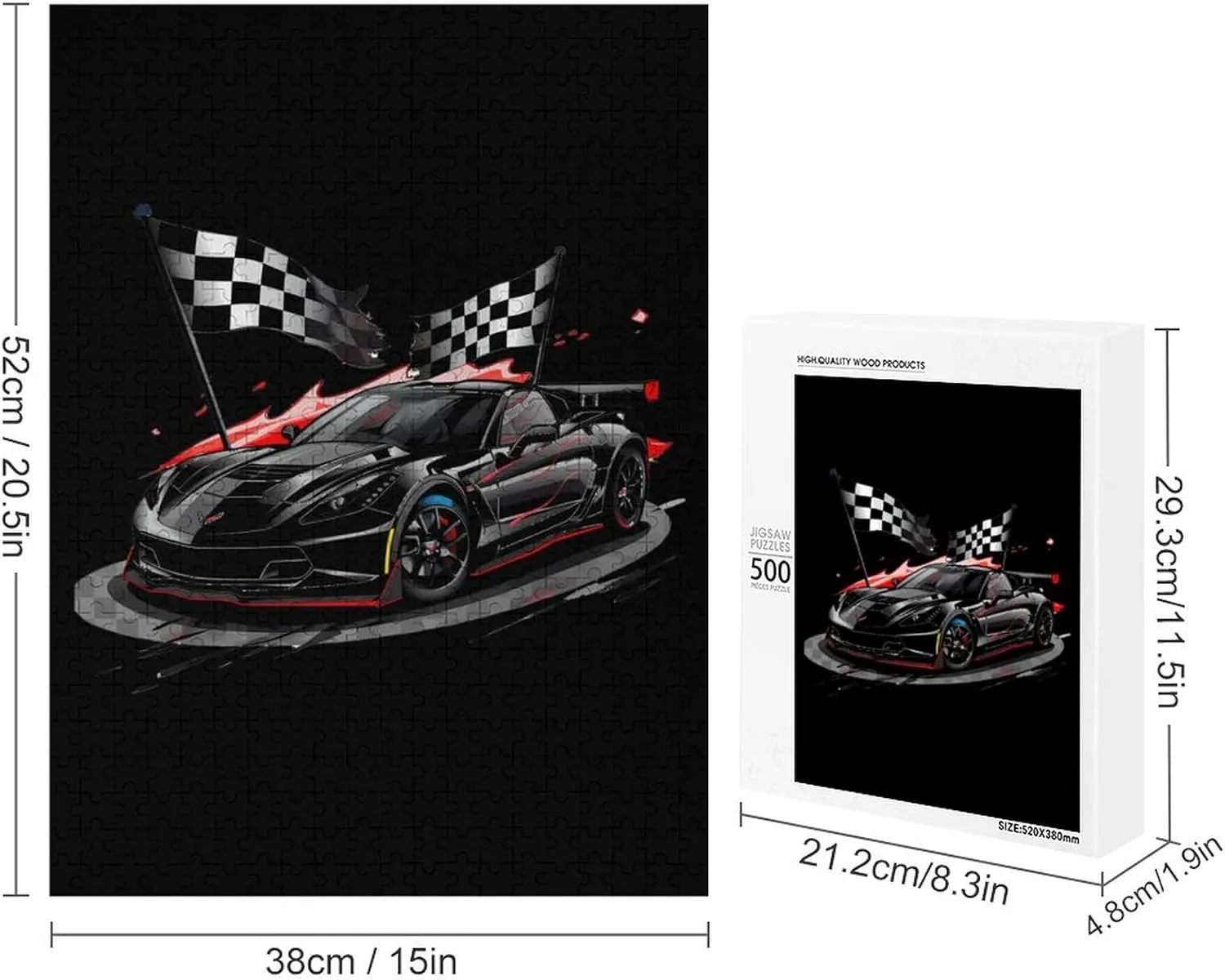 Car Racing Automobile Sport Racer Checkered Flag Jigsaw Puzzle for Adults 500 PCS Unique Artwork Puzzle Brain Exercise for Puzzle Lovers