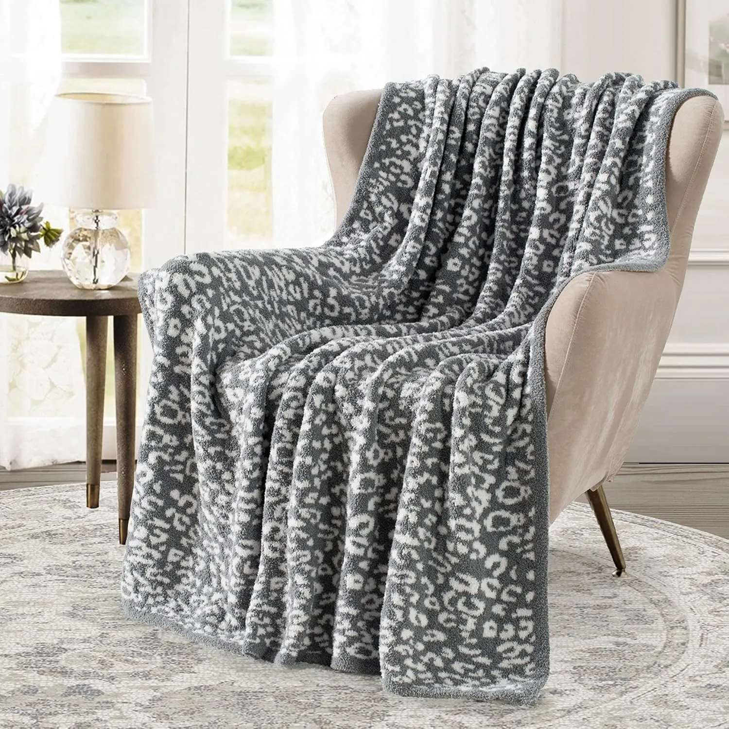 Carriediosa Leopard Throw Blanket 50" X 60", 400GSM Ultra Soft Microfiber Fuzzy Fluffy Reversible Cheetah Knitted Blankets Cozy Plush Lightweight and Warm Fall Throws for Couch, Bed, Sofa, Grey