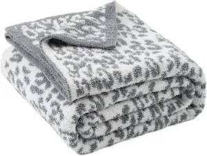 Carriediosa Leopard Throw Blanket 50" X 60", 400GSM Ultra Soft Microfiber Fuzzy Fluffy Reversible Cheetah Knitted Blankets Cozy Plush Lightweight and Warm Fall Throws for Couch, Bed, Sofa, Grey