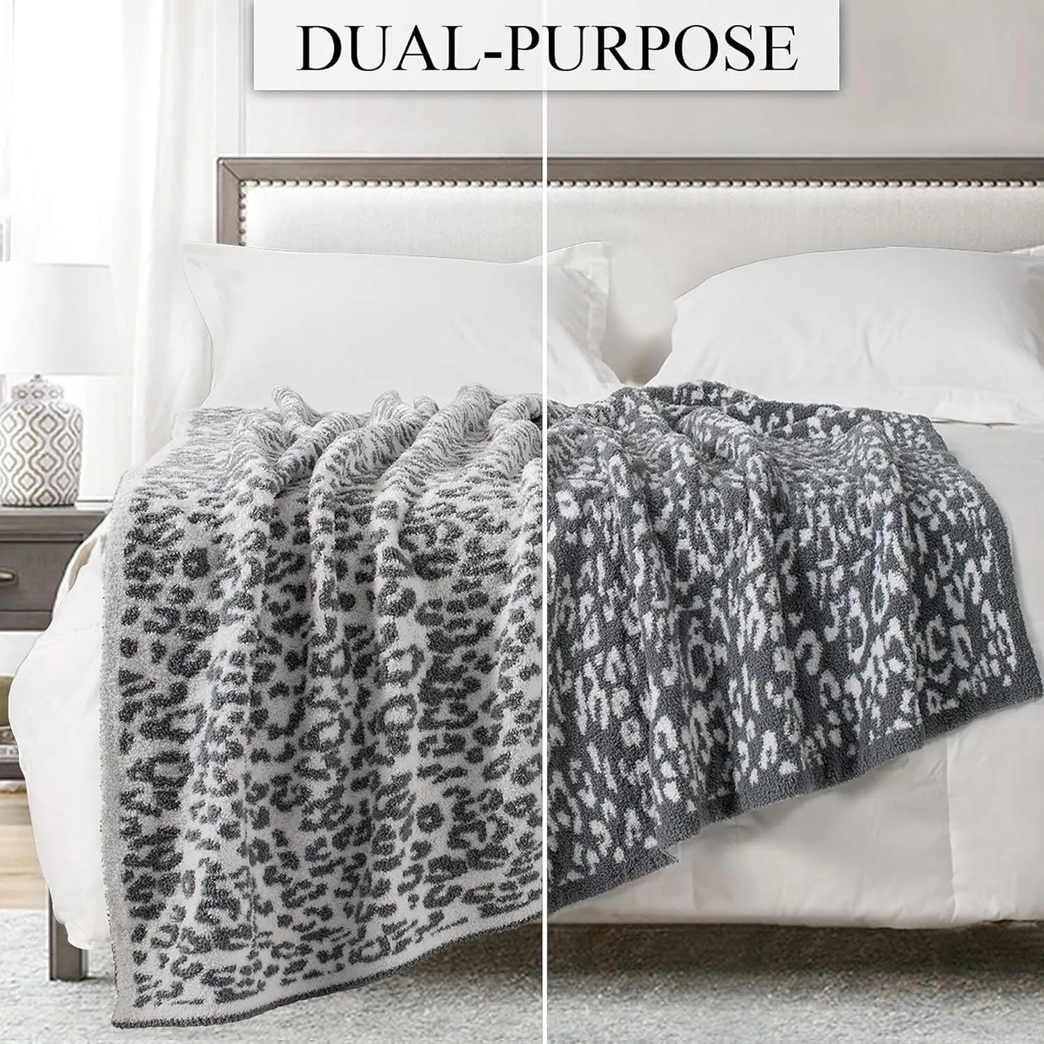 Carriediosa Leopard Throw Blanket 50" X 60", 400GSM Ultra Soft Microfiber Fuzzy Fluffy Reversible Cheetah Knitted Blankets Cozy Plush Lightweight and Warm Fall Throws for Couch, Bed, Sofa, Grey