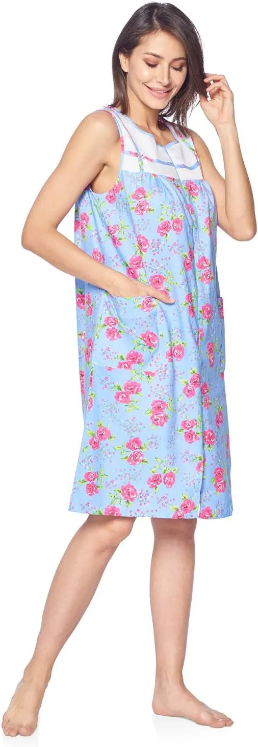 Casual Nights Women's Zip Up House Dress Sleeveless Duster Robe Housecoat Sleep Lounger