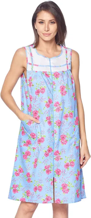 Casual Nights Women's Zip Up House Dress Sleeveless Duster Robe Housecoat Sleep Lounger