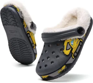 CERYTHRINA Toddler Lined Clog Garden Little Kids Faux Fur Garden Slippers Boys Girls Winter Warm Slip On House Shoes Cartoon Slides Sneakers