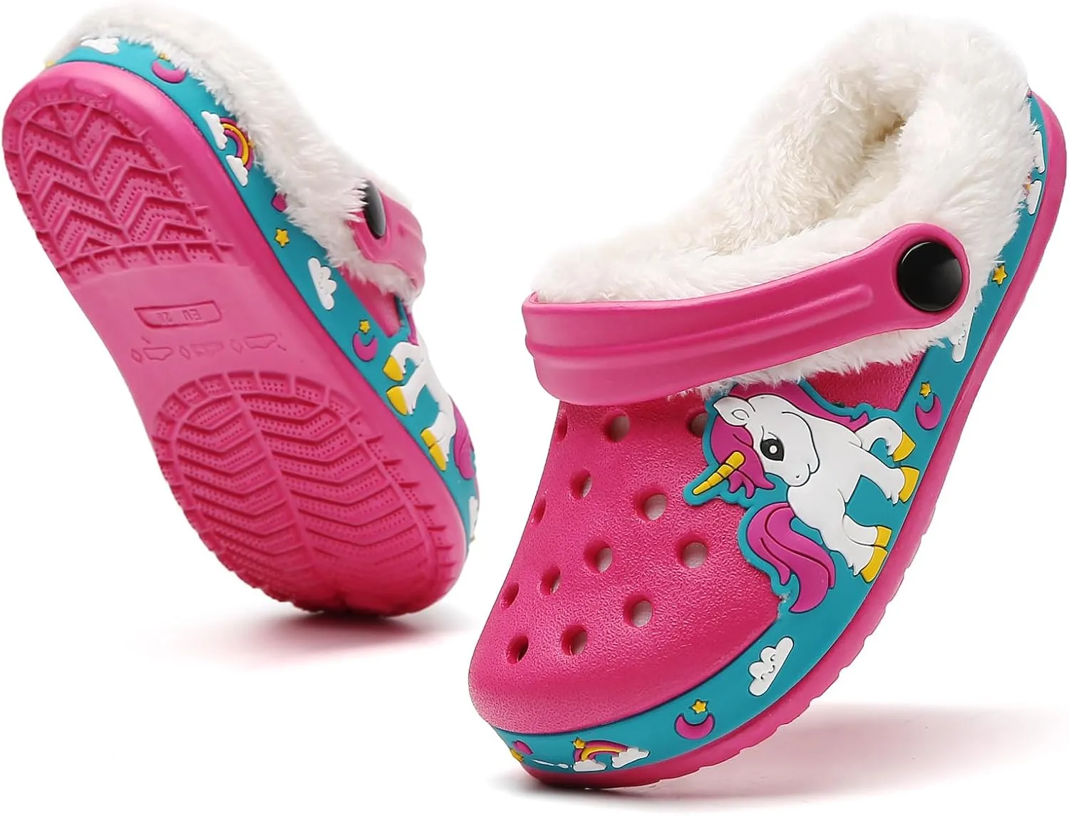 CERYTHRINA Toddler Lined Clog Garden Little Kids Faux Fur Garden Slippers Boys Girls Winter Warm Slip On House Shoes Cartoon Slides Sneakers