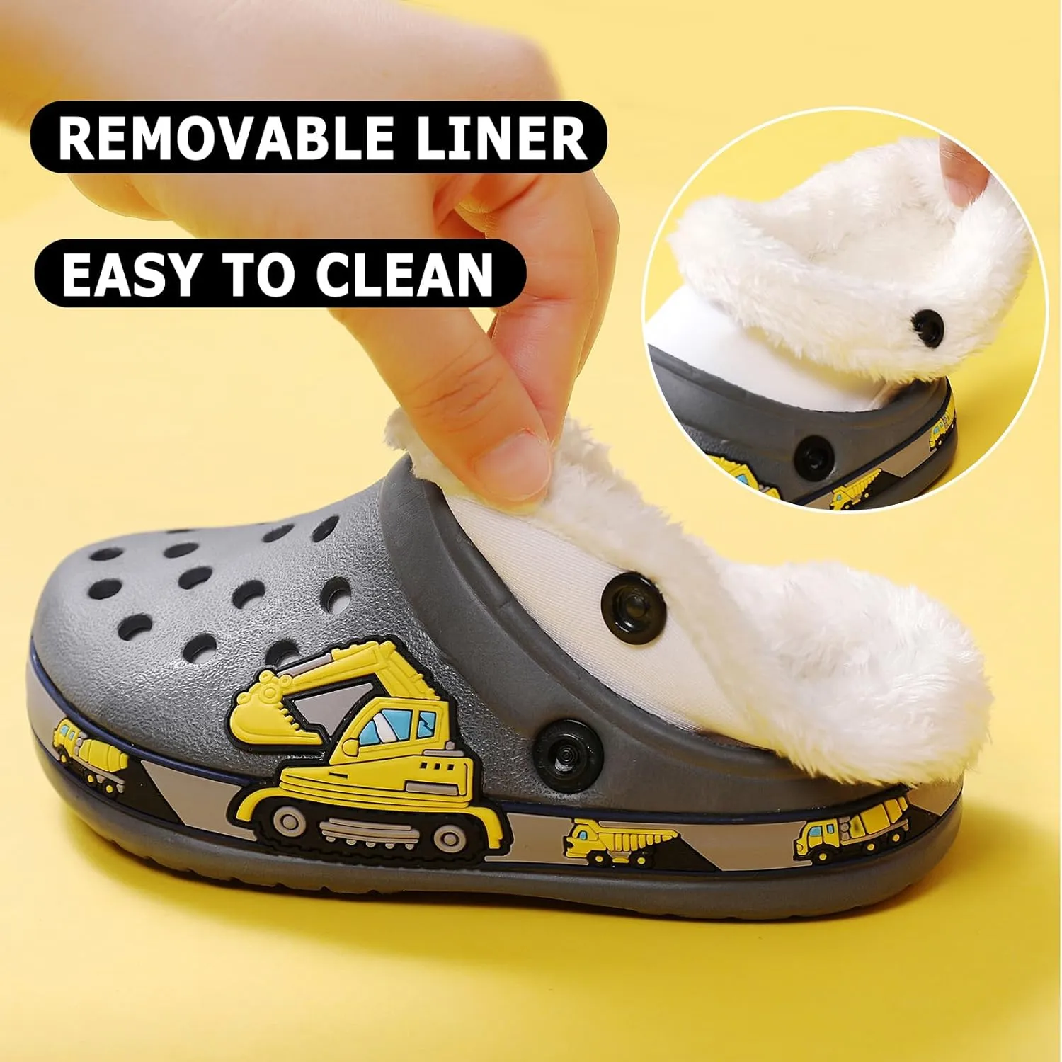 CERYTHRINA Toddler Lined Clog Garden Little Kids Faux Fur Garden Slippers Boys Girls Winter Warm Slip On House Shoes Cartoon Slides Sneakers