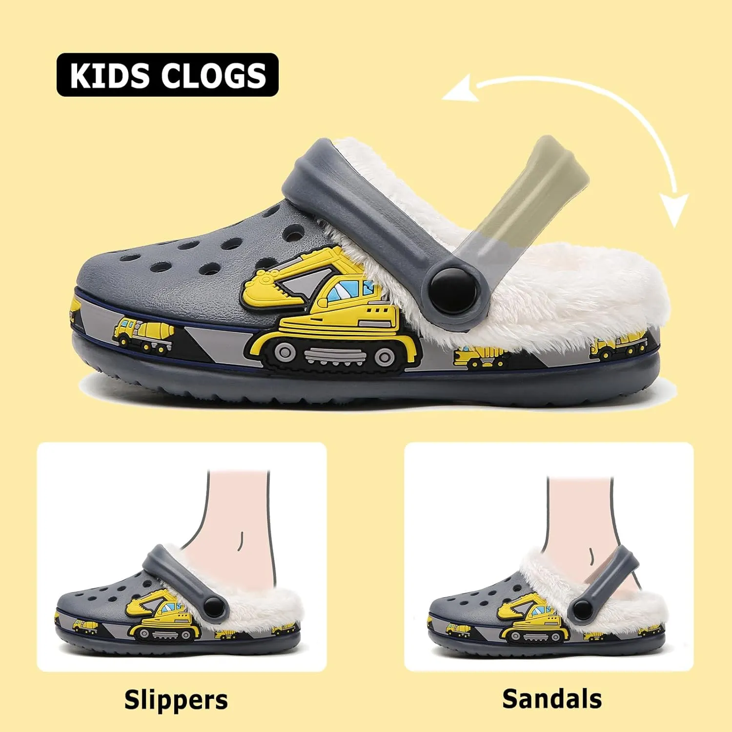 CERYTHRINA Toddler Lined Clog Garden Little Kids Faux Fur Garden Slippers Boys Girls Winter Warm Slip On House Shoes Cartoon Slides Sneakers