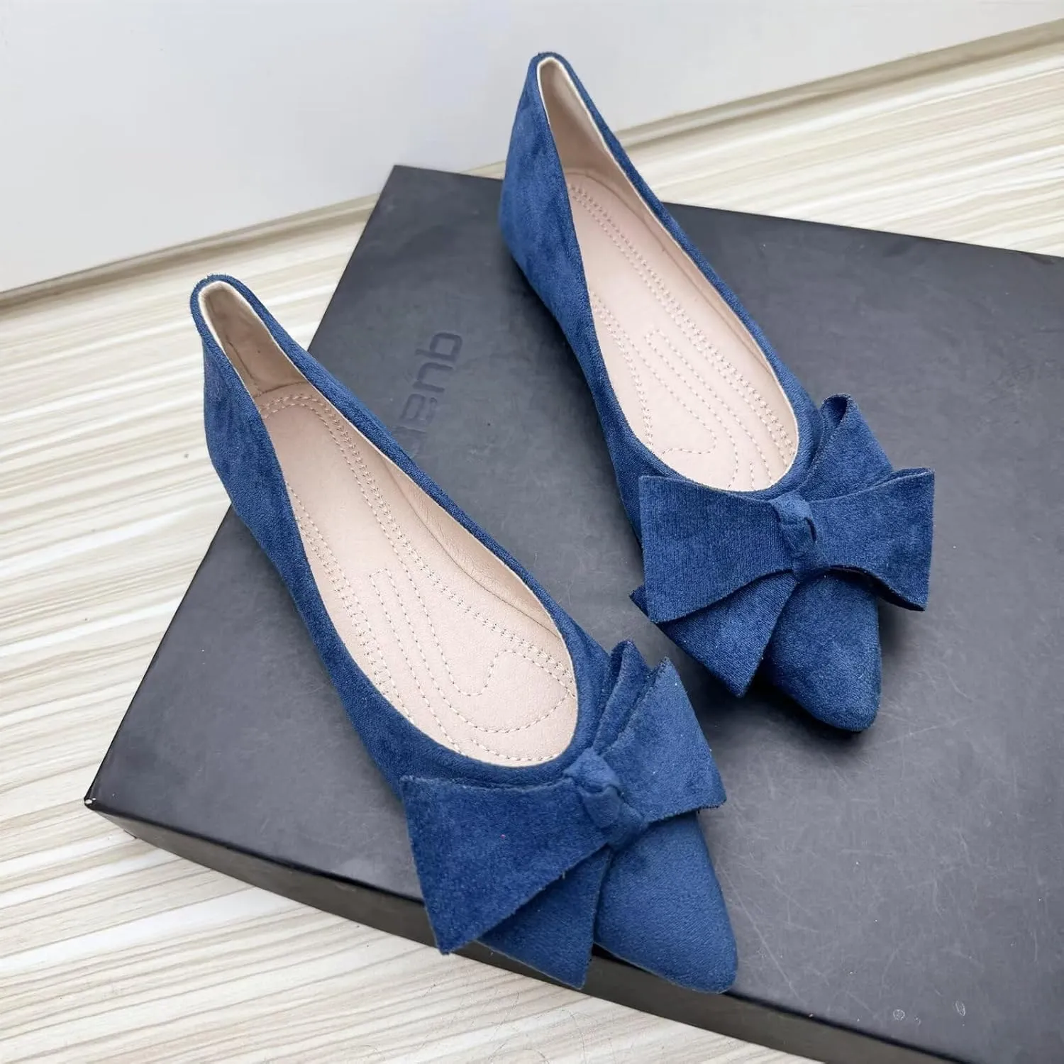 ChaiRong Zhou Womens Pointed Toe Bow Flats Solid Color Suede Ballet Flats Classic Low-Heel Shoes