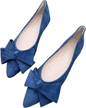 ChaiRong Zhou Womens Pointed Toe Bow Flats Solid Color Suede Ballet Flats Classic Low-Heel Shoes