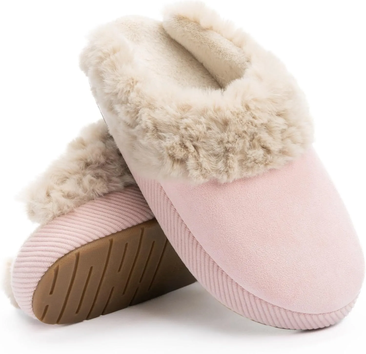 Chantomoo Slippers for Women Memory Foam House Shoes Faux Suede Upper Rubber Sole Faux Fur Lining Warm Comfy Indoor Fuzzy