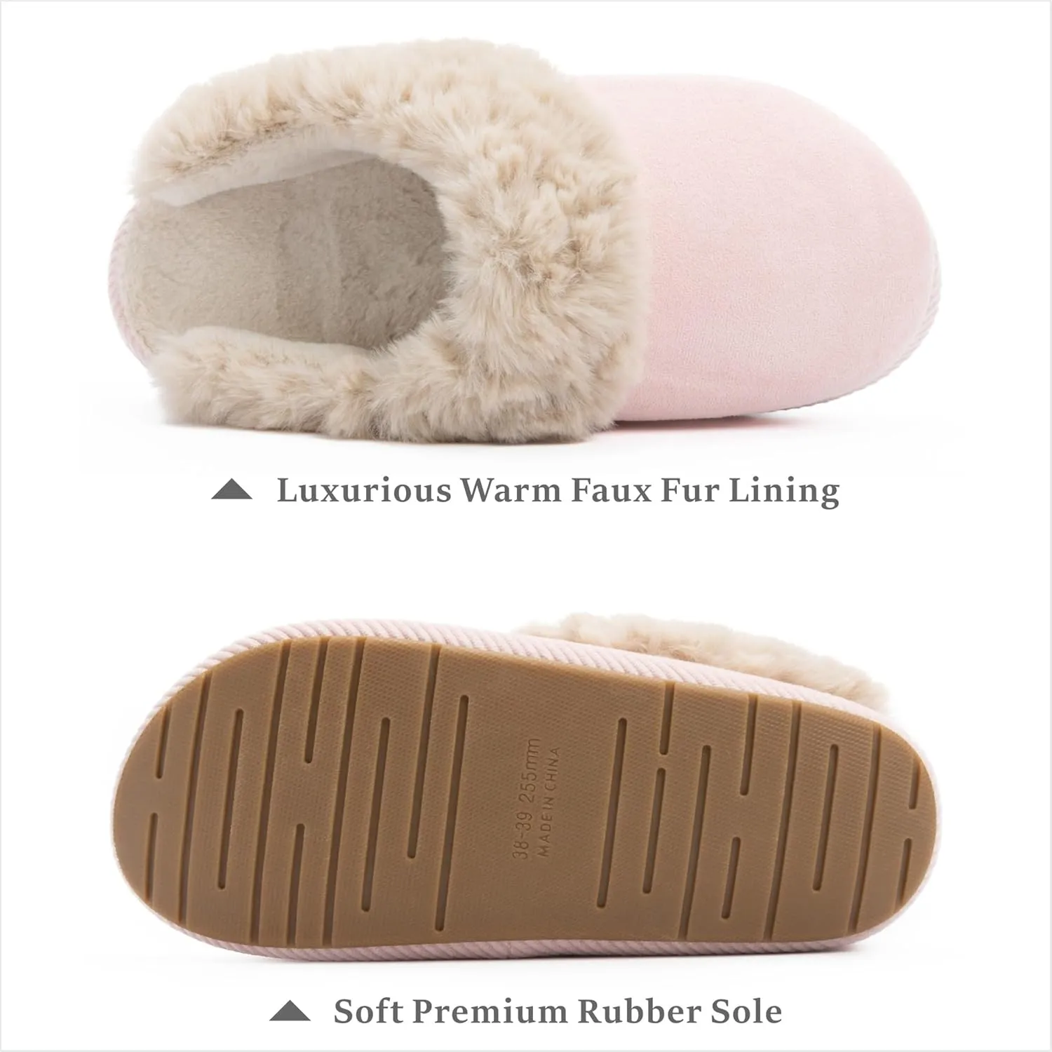 Chantomoo Slippers for Women Memory Foam House Shoes Faux Suede Upper Rubber Sole Faux Fur Lining Warm Comfy Indoor Fuzzy