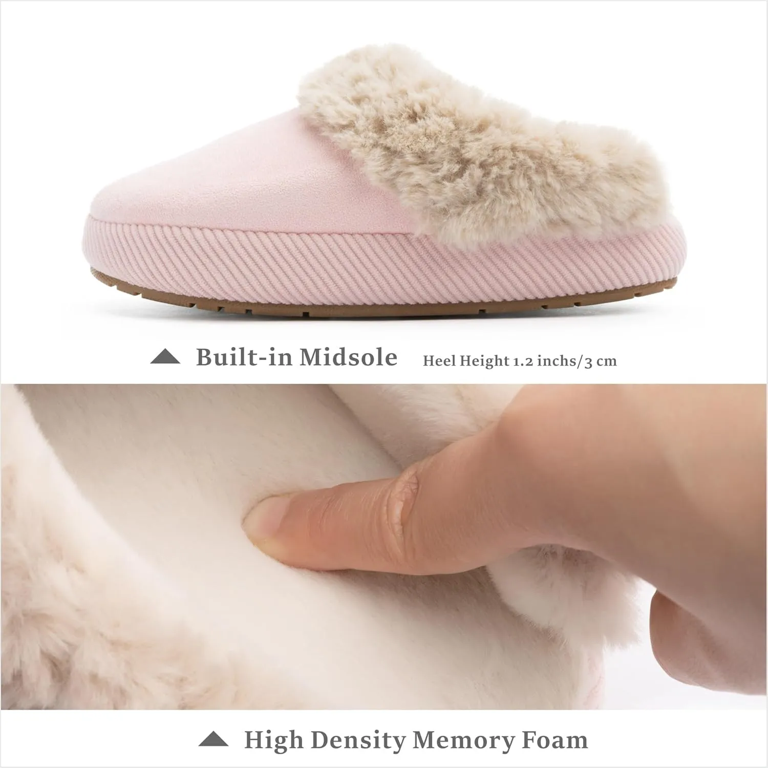 Chantomoo Slippers for Women Memory Foam House Shoes Faux Suede Upper Rubber Sole Faux Fur Lining Warm Comfy Indoor Fuzzy