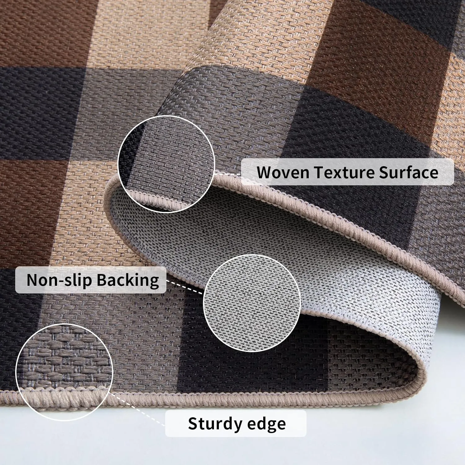 Checkered Easy Jute Runner Rug for Hallways,2x6 Washable Non-Slip Carpet Runner for Kitchen Bedroom Laundry Entryway Black Brown Indoor Outdoor Floor Mat