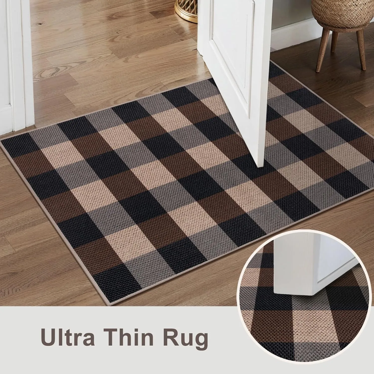 Checkered Easy Jute Runner Rug for Hallways,2x6 Washable Non-Slip Carpet Runner for Kitchen Bedroom Laundry Entryway Black Brown Indoor Outdoor Floor Mat