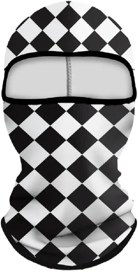 Checkered Flag Balaclava, Black White, Motorcycling Racing Stock Car Cycling Race Racer Driver Skiing Sports Motor Face Mask Helmet Liner