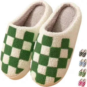 Checkered Slippers - Men & Women's Funny, Fluffy House & Outdoor Shoes - Memory Foam, Warm, Plush Bedroom Slippers for Winter