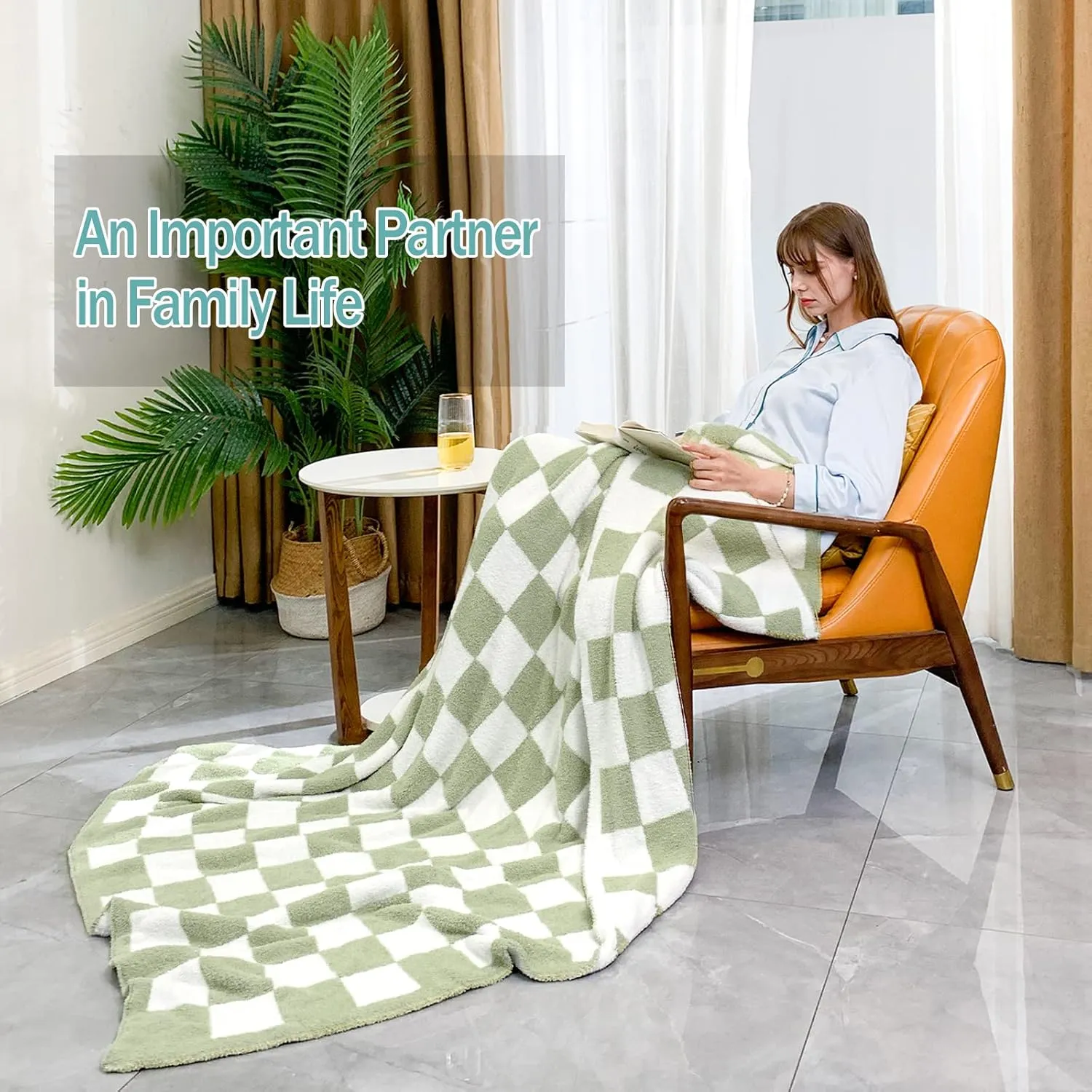 Checkered Throw Blanket, Knitted Checkerboard Grid Warmer Fluffy Shaggy Soft Cozy Fuzzy Bed Best Gifts for Mom Women with Box for Home Chair Sofa Couch