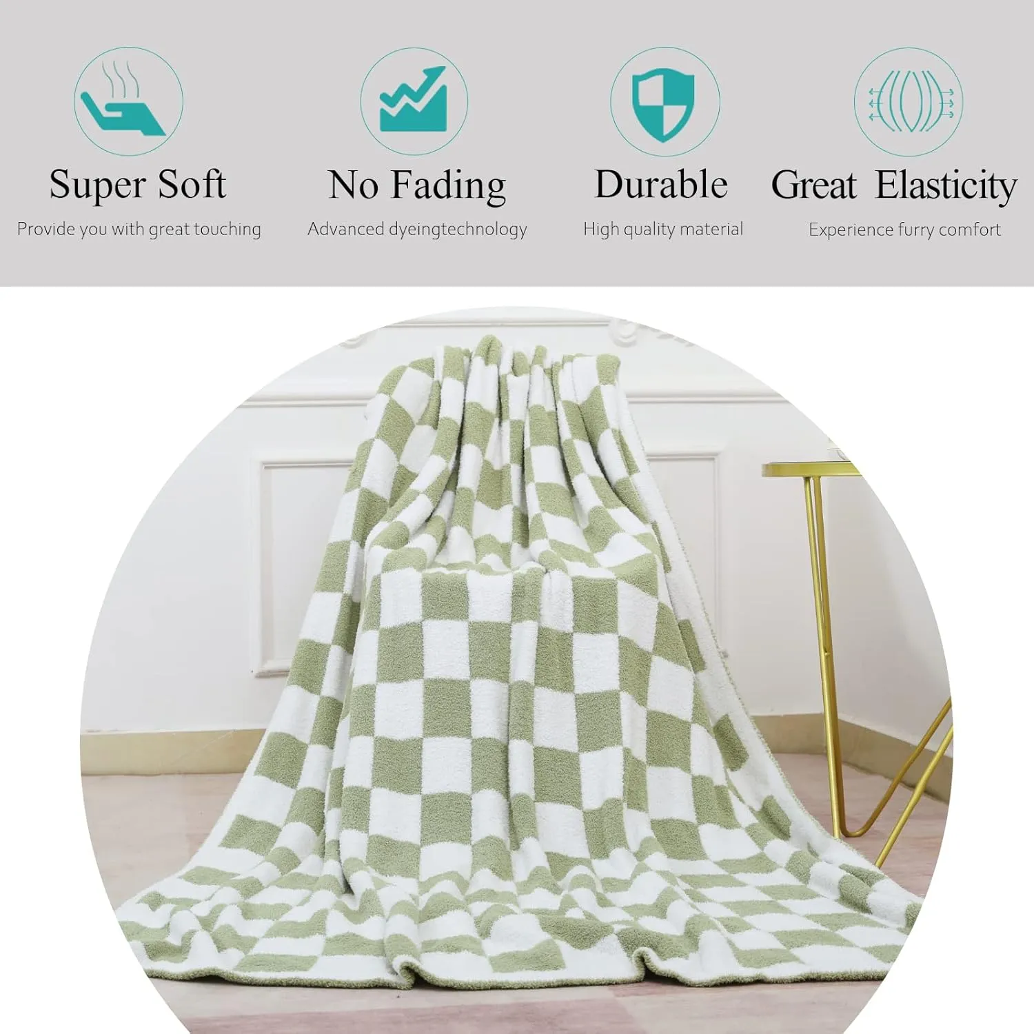 Checkered Throw Blanket, Knitted Checkerboard Grid Warmer Fluffy Shaggy Soft Cozy Fuzzy Bed Best Gifts for Mom Women with Box for Home Chair Sofa Couch