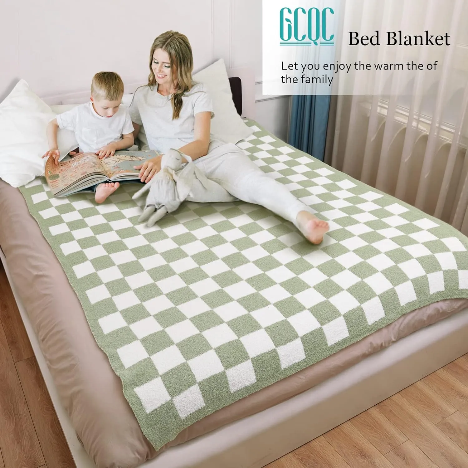 Checkered Throw Blanket, Knitted Checkerboard Grid Warmer Fluffy Shaggy Soft Cozy Fuzzy Bed Best Gifts for Mom Women with Box for Home Chair Sofa Couch