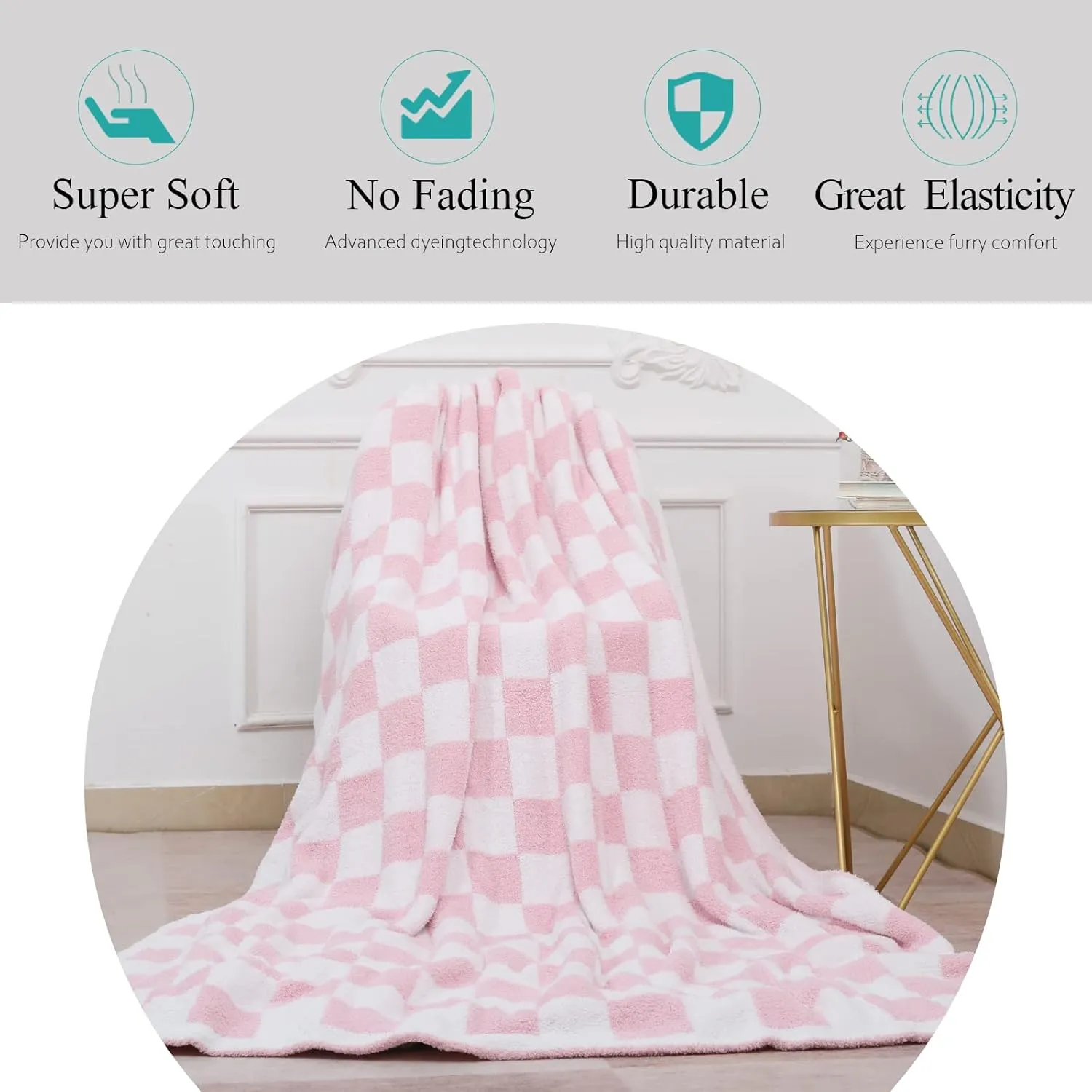 Checkered Throw Blanket, Knitted Checkerboard Grid Warmer Fluffy Shaggy Soft Cozy Fuzzy Bed Best Gifts for Mom Women with Box for Home Chair Sofa Couch