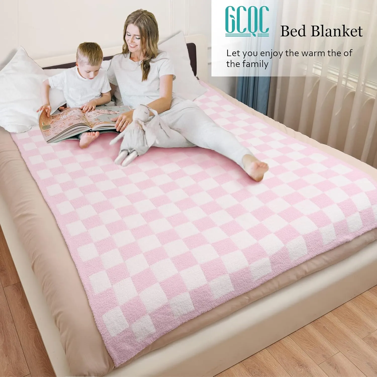 Checkered Throw Blanket, Knitted Checkerboard Grid Warmer Fluffy Shaggy Soft Cozy Fuzzy Bed Best Gifts for Mom Women with Box for Home Chair Sofa Couch