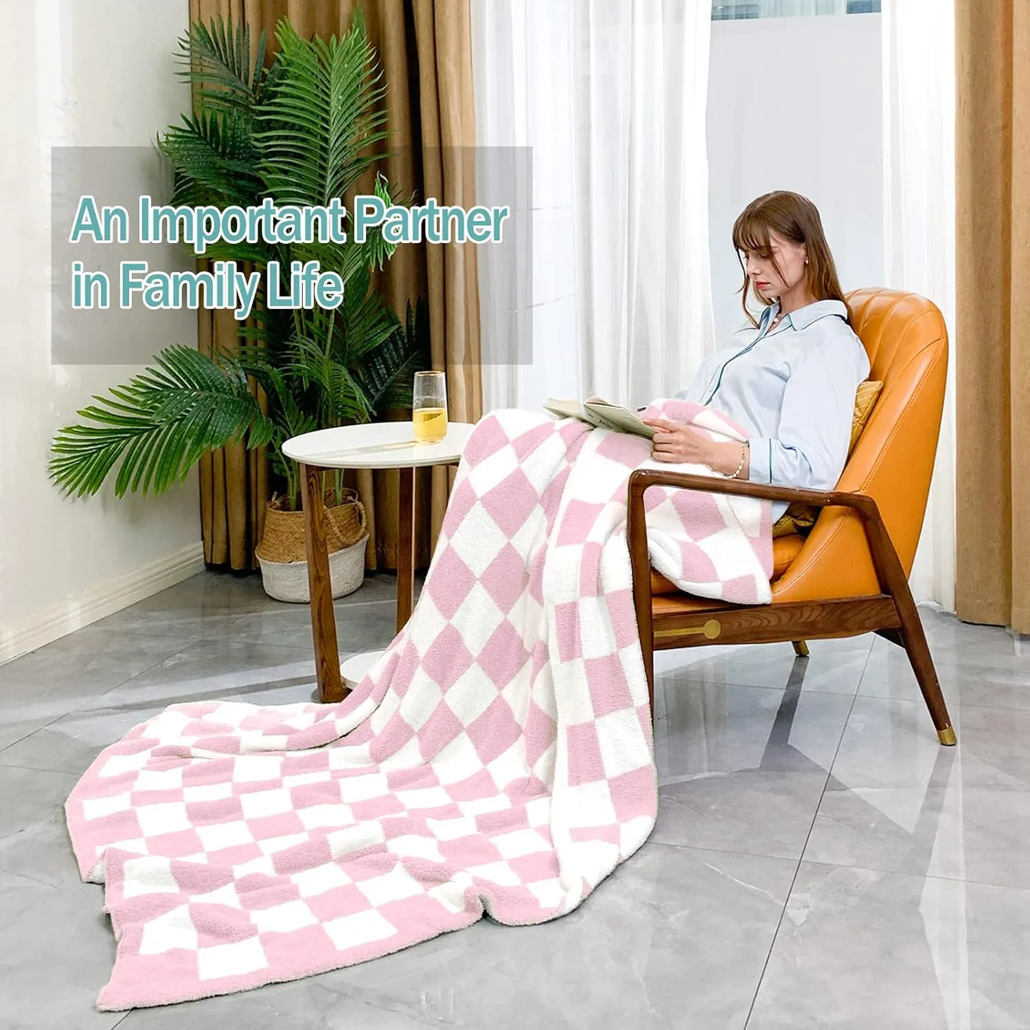 Checkered Throw Blanket, Knitted Checkerboard Grid Warmer Fluffy Shaggy Soft Cozy Fuzzy Bed Best Gifts for Mom Women with Box for Home Chair Sofa Couch