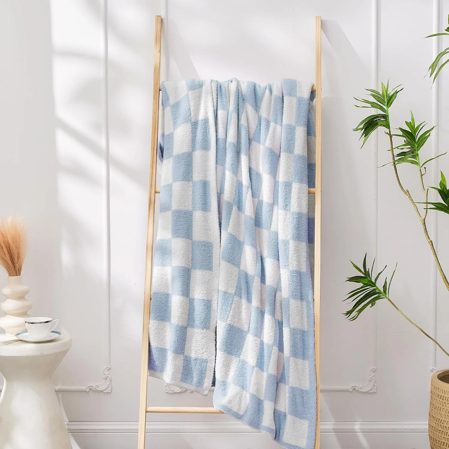Checkered Throw Blanket Soft & Cozy Blanket for Bed, Couch, and Sofa Lightweight Stylish Versatile Blanket Home Decor for All Seasons Throws Blanket Dusty Blue 60x80 Inches