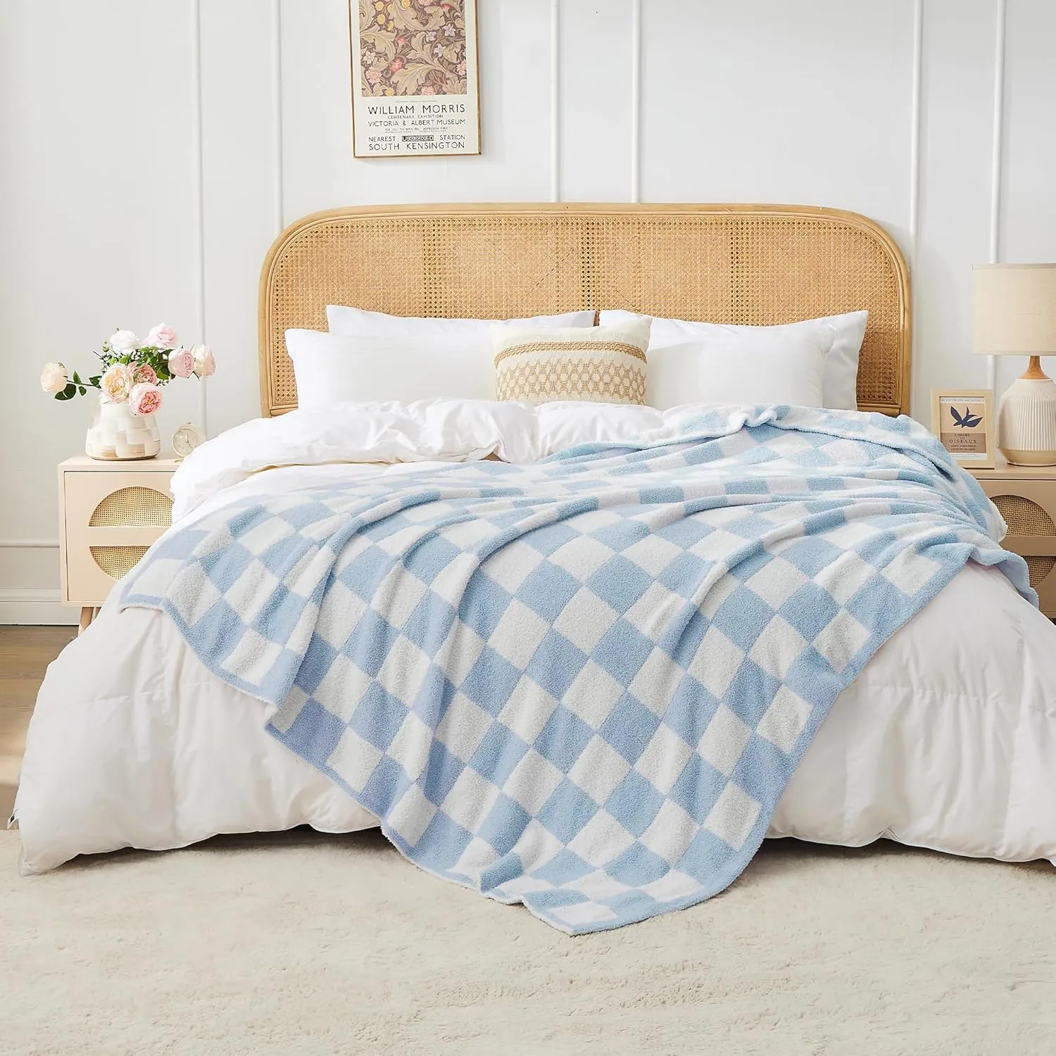 Checkered Throw Blanket Soft & Cozy Blanket for Bed, Couch, and Sofa Lightweight Stylish Versatile Blanket Home Decor for All Seasons Throws Blanket Dusty Blue 60x80 Inches
