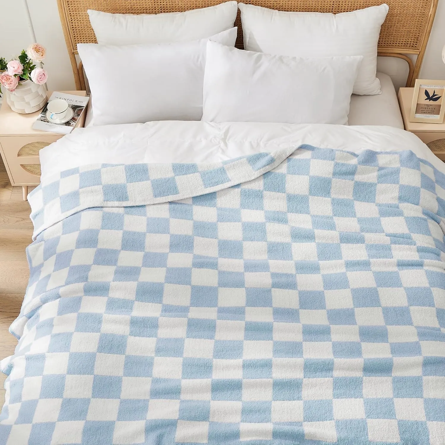 Checkered Throw Blanket Soft & Cozy Blanket for Bed, Couch, and Sofa Lightweight Stylish Versatile Blanket Home Decor for All Seasons Throws Blanket Dusty Blue 60x80 Inches