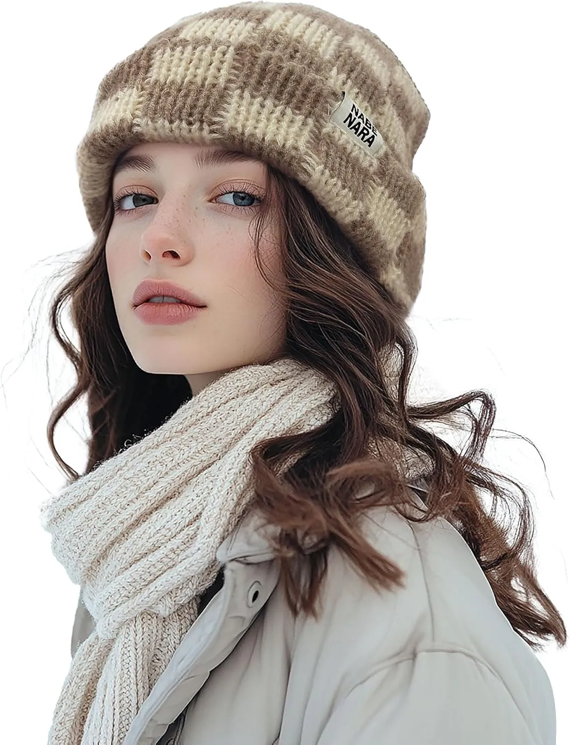 Clakllie Checkered Beanie for Women Men Slouchy Beanies Warm Knitted Hats Winter Skiing Hats Daily Cuffed Watch Skullcap