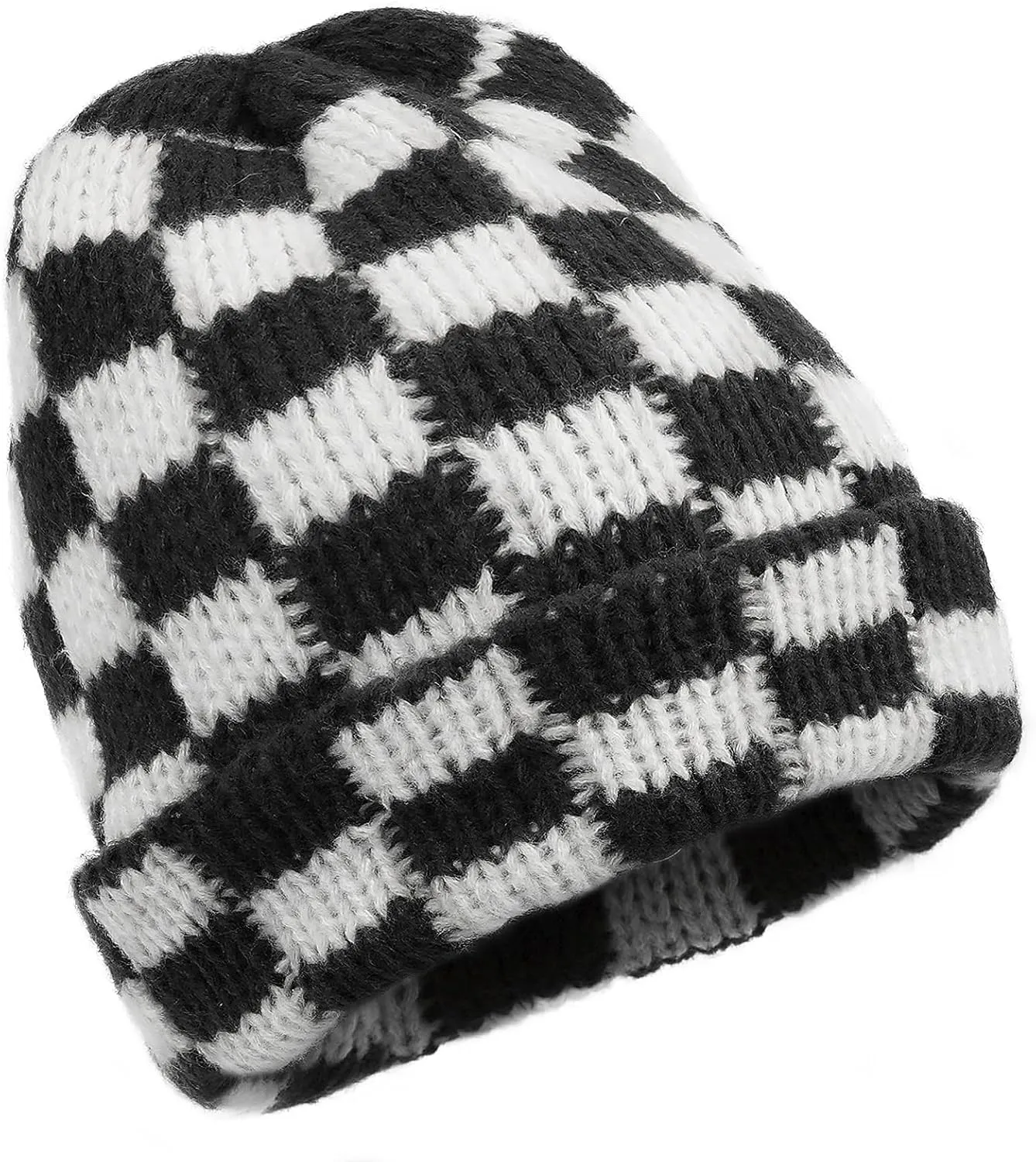 Clakllie Checkered Beanie for Women Men Slouchy Beanies Warm Knitted Hats Winter Skiing Hats Daily Cuffed Watch Skullcap